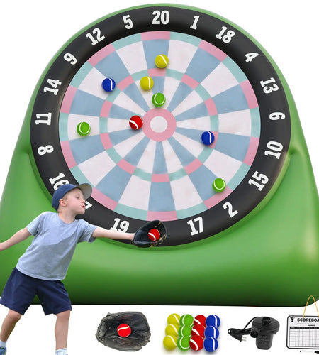 Kick Dart Games Baseball Outdoor Inflatable Golf Soccer Games Giant Kick Dart Board Backyard for Kids Adults Family Large Carnival Game Dartboard with 12 Kick Ball Glove Scoreboard & Air Pump