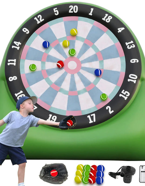 Load image into Gallery viewer, Kick Dart Games Baseball Outdoor Inflatable Golf Soccer Games Giant Kick Dart Board Backyard for Kids Adults Family Large Carnival Game Dartboard with 12 Kick Ball Glove Scoreboard &amp; Air Pump
