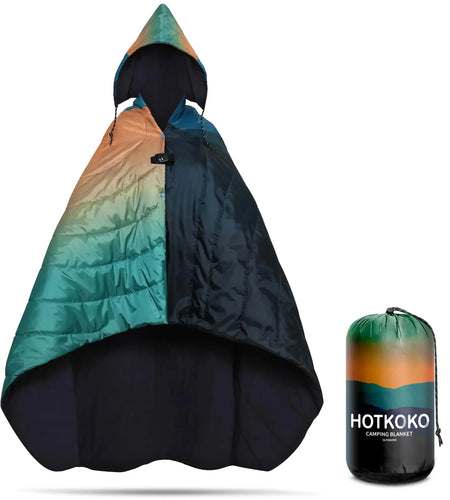 hotkoko Wearable Hoodie BlanketHooded Camping Blanket Poncho Waterproof Windproof Fleece Camping Blanket Warm for Outdoor Camping Picnic Stadium Sports Beach Car Dogs