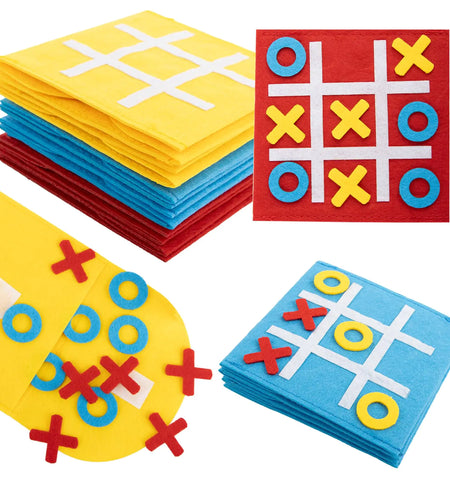 Tic Tac Toe Mini Board Games - 12PCS Mini Board Games 3 Colors Bulk Felt Board Game Strategic Board Games for Birthday Party Family Games Travel Outdoor Activities Classroom Games