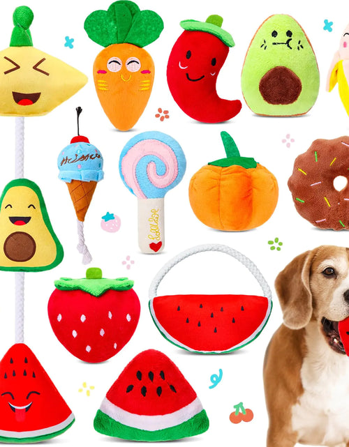 Load image into Gallery viewer, SilTriangle 12 Pcs Dog Squeaky Toys Stuffed Carrot Dog Toy Dog Cute Stuffed Animal Puppy Toys Cute Chew Toys Pet Toys Dog Plush Toy for Dog Playing Training Teeth Cleaning (Fruit and Vegetable)
