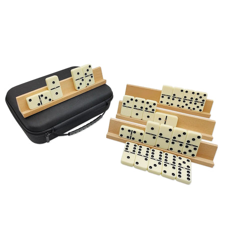 MIDOLITE Dominos Set for Adults with 4 Wooden Racks Double 6 Dominoes Game Set with 28 Colored Domino Tiles Double Six Dominos Set with Travel Case - Classic Board Games