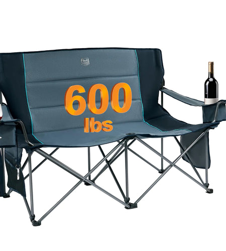 TIMBER RIDGE Oversized Double Camping Chairs Camping Couch 2 Person Camping Loveseat Double Folding Camp Chair with Wine Glass Holder Portable Chair for Outdoor Lawn Chairs Indoor Supports 600LBS