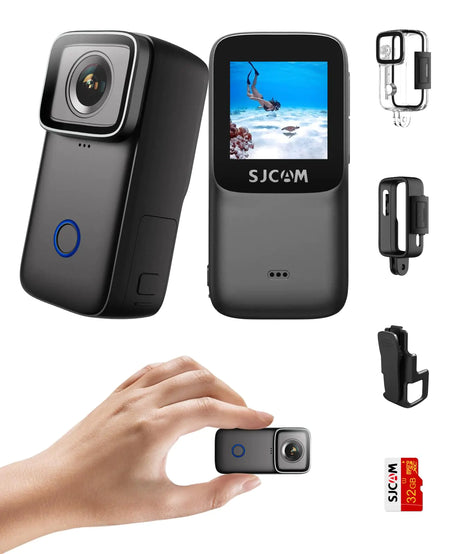 SJCAM C200 Mini Action Camera 4K Pocket Camera with Stabilization Wide FOV Wearable Body Camera Waterproof Helmet Camera Portable Vlogging Camera with Underwater Accessories 32GB Card Mount Anywhere