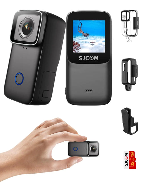 Load image into Gallery viewer, SJCAM C200 Mini Action Camera 4K Pocket Camera with Stabilization Wide FOV Wearable Body Camera Waterproof Helmet Camera Portable Vlogging Camera with Underwater Accessories 32GB Card Mount Anywhere
