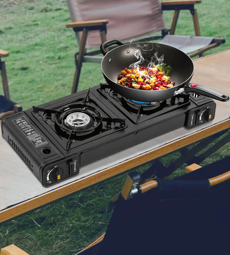 Butane Camping Stove Portable Double Burner Butane Stove with Carrying CaseAuto Ignition Camping Burner LPG for RVApartmentsCampingOutdoor