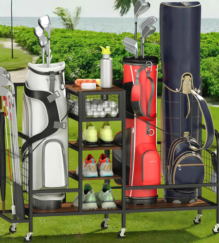Cozyman Golf Bag Organizer Golf Storage Organizer for Garage with Wheels Golf Club Bag Storage Rack Fit for Golf Bags Golf Clubs Golf Equipment Accessories