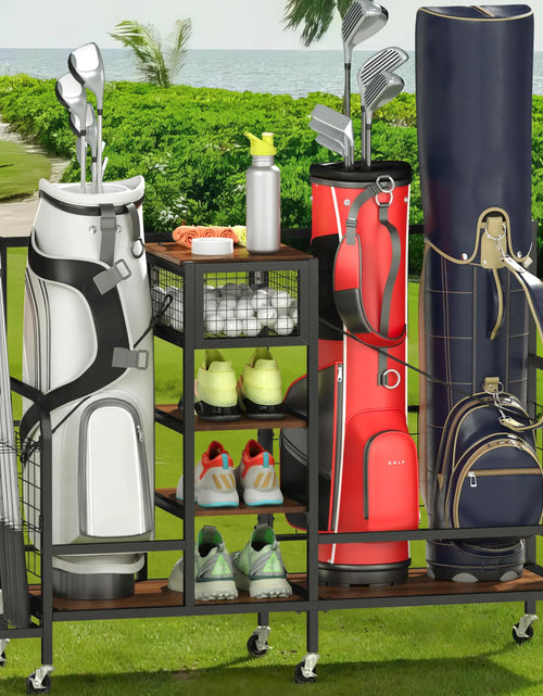 Load image into Gallery viewer, Cozyman Golf Bag Organizer Golf Storage Organizer for Garage with Wheels Golf Club Bag Storage Rack Fit for Golf Bags Golf Clubs Golf Equipment Accessories
