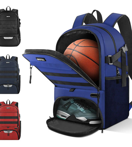 BROTOU Basketball Backpack Large Basketball Bag with Ball holder & Shoes compartment for Basketball Soccer Volleyball (Blue)