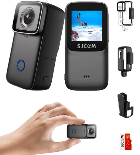 SJCAM C200 Mini Action Camera 4K Pocket Camera with Stabilization Wide FOV Wearable Body Camera Waterproof Helmet Camera Portable Vlogging Camera with Underwater Accessories 32GB Card Mount Anywhere